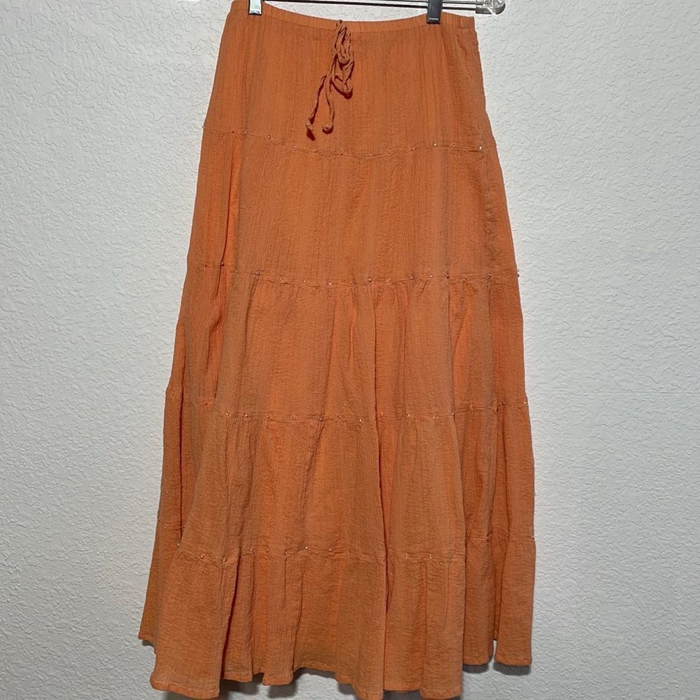 Hearts of Palm orange cotton lined maxi skirt, size 6